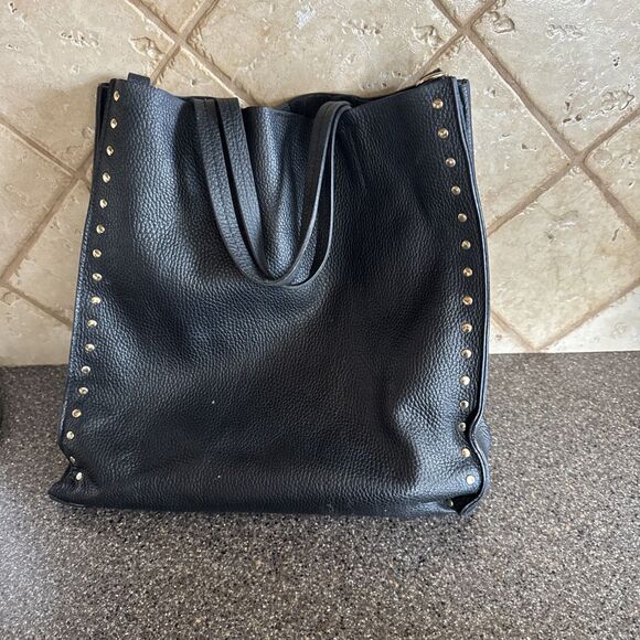 Bevini Modena Black Leather Handbag W Rivets Made in Italy Missing Long Strap - Picture 3 of 5